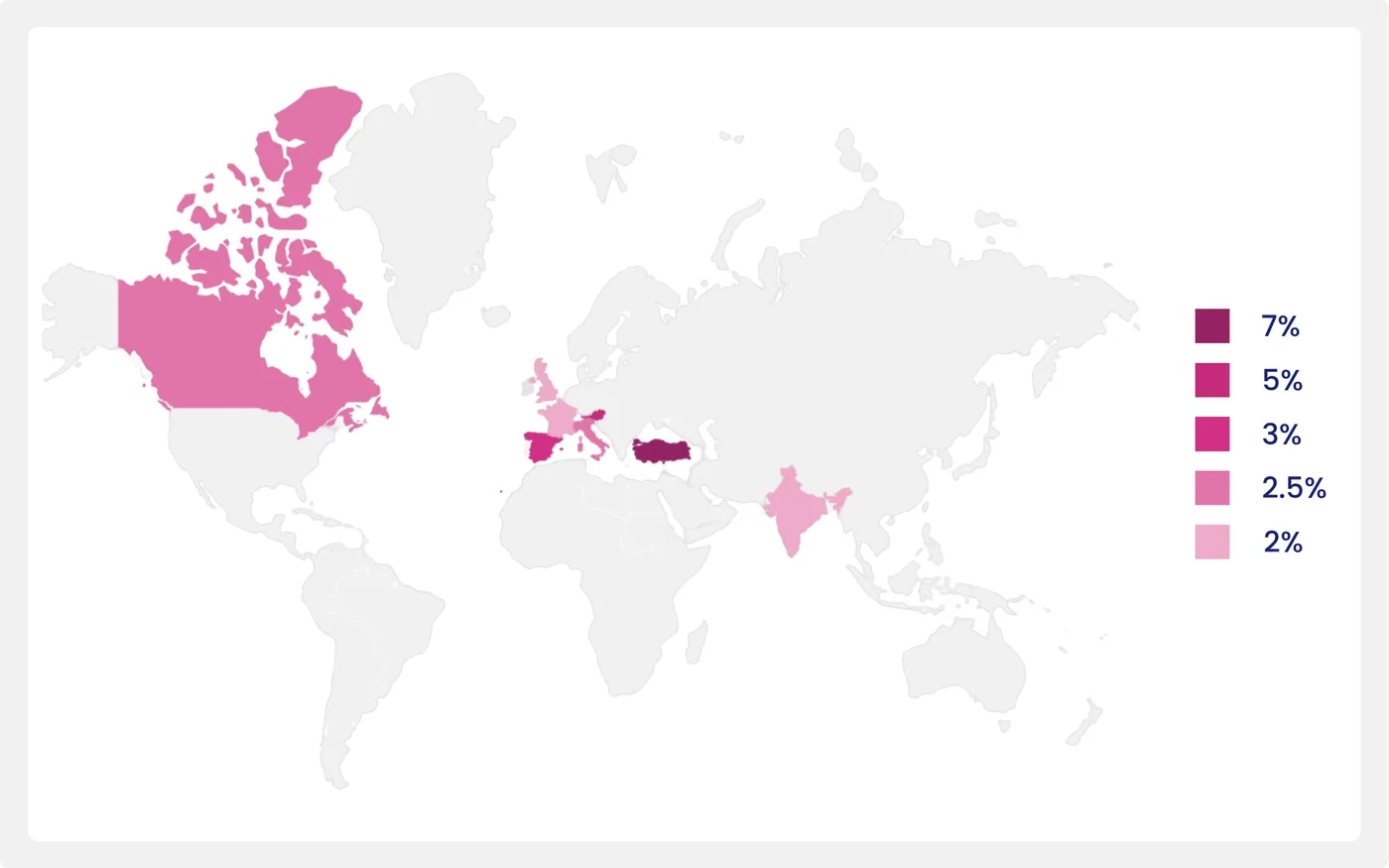 Mapa krajów objętych podatkiem cyfrowym w Google Ads ze stawkami