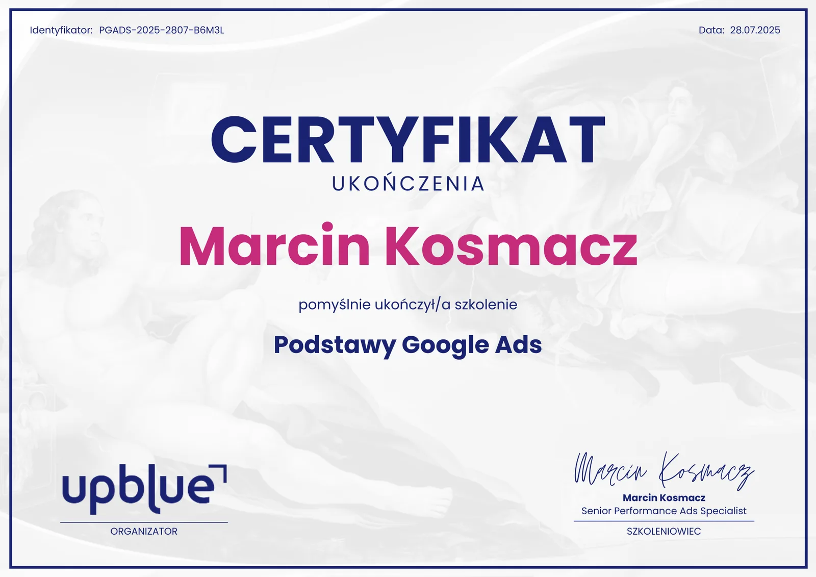 Certyfikat Podstawy Google Ads - Marcin Kosmacz